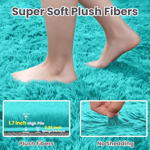 4x6 Fluffy Shag Area Rugs for Living Room Bedroom (Teal Blue / 4' x 6' (Rectangular))