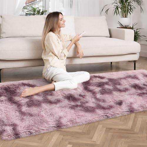 Tie Dyed Blush 2x6 Machine Washable Runner Rugs for Hallway Soft Fluffy Shaggy Bedside Rugs for Bedroom Living Room Indoor Floor Carpet for Kids Girls and Boys Nursery Rooms Home Decor Aesthetic (Tie-dyed Blush / 2' x 6' (Runner))