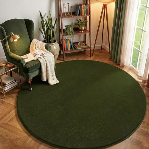 Olive Green Round Area Rugs 5ft Circle Rugs for Bedroom Living Room (5' (Round) / Olive Green)