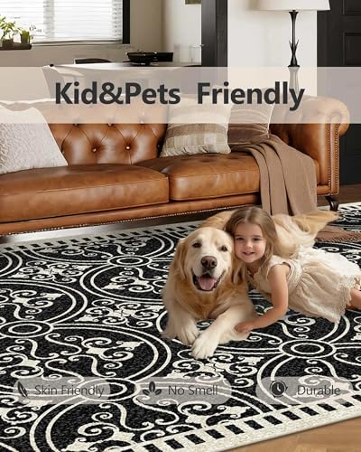 Washable 5x7 Area Rugs for Living Room Modern Abstract Rug (Obsidian / 5' x 7' (Rectangular))