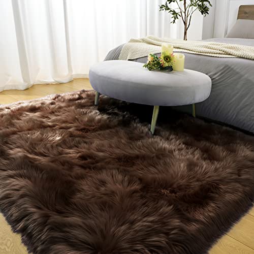 Soft Fluffy Faux Fur Rugs for Bedroom Bedside Rug 3x5 Feet (Brown / 3 x 5 Feet (Rectangular))