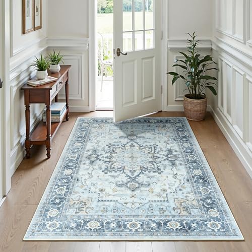 6x9 Light Blue Rugs for Bedroom Living Room (Sunflower Blue/Gold / 6' x 9' (Rectangular))
