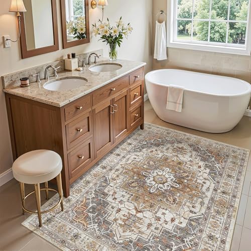 Washable Entry Rug 3x4 Area Rugs for Entryway Kitchen (Turmeric/Grey / 3' x 4' (Rectangular))