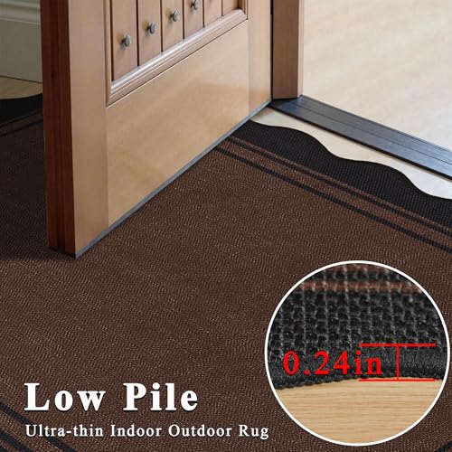 8x10 Scalloped Rug Easy Jute Washable Outdoor Rug for Living Room (8'*10'(Rectangular) / Black Brown)