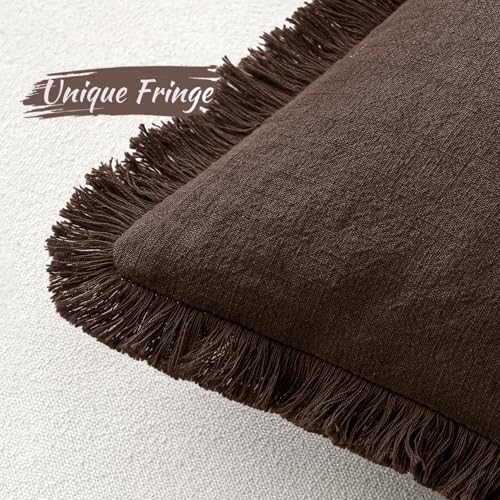 Linen Fringe Decorative Fall Throw Pillow Covers Dark Brown 20x20 (20" x 20" (Pack of 2) / Dark Brown)