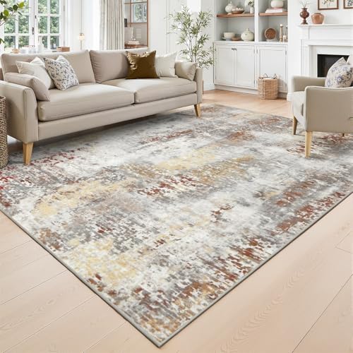 Abstract Area Rug Modern Washable Rug Soft Non Slip Rug Low Pile for Bedroom Living Room Dining Room Taupe Grey Brown 5x8 Feet (Taupe Grey Brown / 5' x 8' (Rectangular))