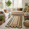 Scalloped Natural Jute Area Rug (Black / 2'6" x 20' (Runner))