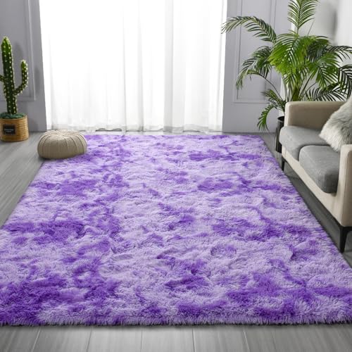 Large Shag Area Rugs 6 x 9 (Tie-dyed Purple / 6' x 9' (Rectangular))