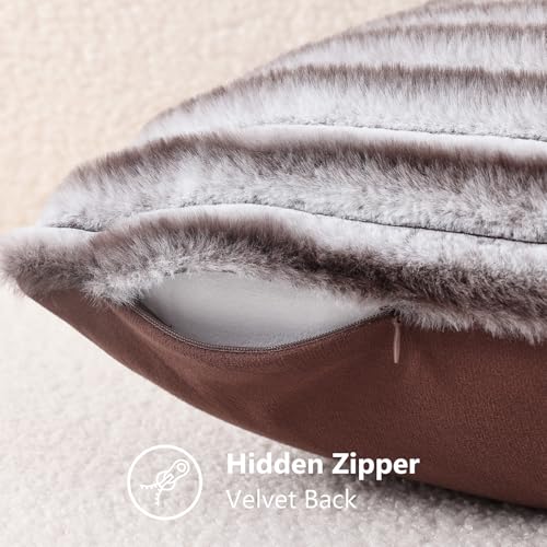 Fall Faux Fur Throw Pillow Covers 20x20 Set of 2 Brown White (Brown White / 20" x 20" (Pack of 2))