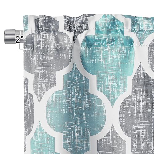 Moroccan Valance Curtains for Kitchen Cafe Aqua Grey 52x18 1 Panel (Rod Pocket | Aqua and Grey / 50"W x 18"L (Pack of 1))