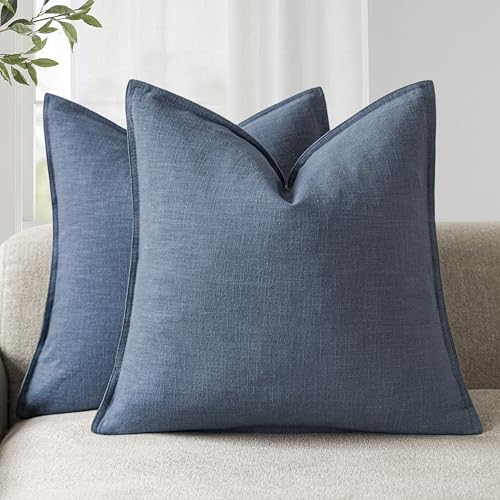 Linen Solid Decorative Throw Pillow Covers 26x26 Inch Dark Blue (26" x 26" (Pack of 2) / Blue Ashes)