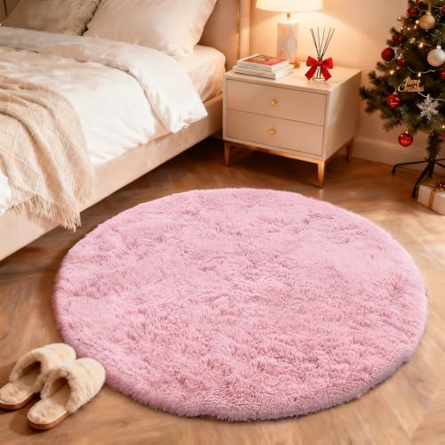 Pink Round Rugs for Bedroom (4 Ft Round / Pink)
