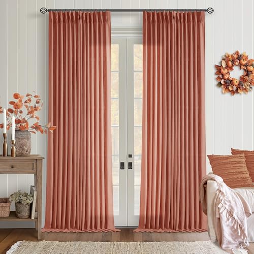 Red Clay Linen Pinch Pleated Curtains 108 Inches Long 2 Panels Firebrick (Firebrick / 40"W x 108"L (Pack of 2))