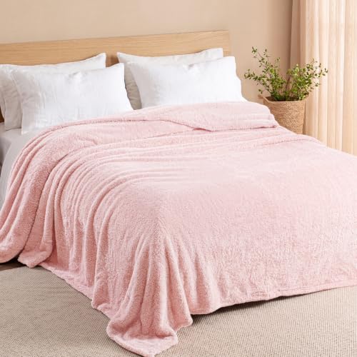 Fuzzy Plush Fleece Bed Blanket Queen Size (Light Pink / 90x90 IN)