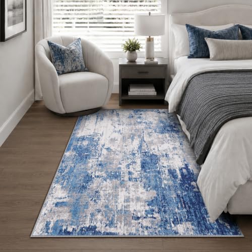 Washable 3'x5' Abstract Area Rug for Living Room Blue Gray (Blue/Gray / 3' x 5' (Rectangular))