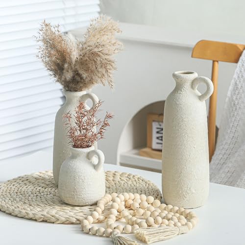 Ceramic Vase Set of 3 with Handle (010 - White)