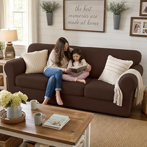 3 Piece Stretch Sofa Cover (71"-91"(2 Cushions) / Coffee)