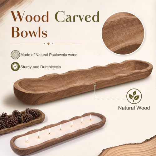 30" X 6.5" Wooden Dough Bowl Candle Tray (Brown / 30" X 6.5" / Wave Edges)
