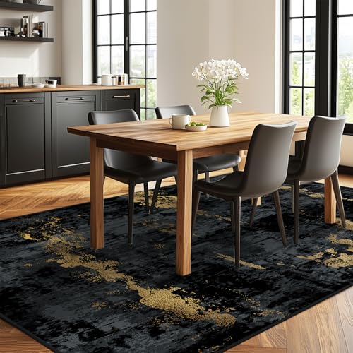 Washable 7'x9' Abstract Area Rug for Living Room Black Gold (Black/Gold / 7' x 9' (Rectangular))