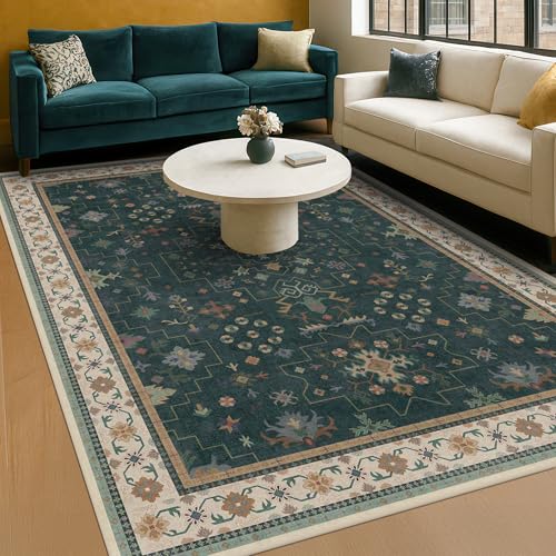 Vintage Dark Green 6x9 Dining Room Rugs for Under Kitchen Table (6' x 9' (Rectangular) / Dark Green)