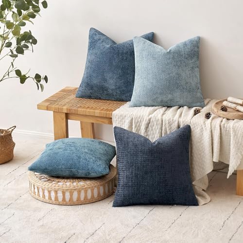 Soft Decorative Chenille Euro Pillow Covers Blue Series 26x26 (26" x 26" (Pack of 4) / Neutral Blue)