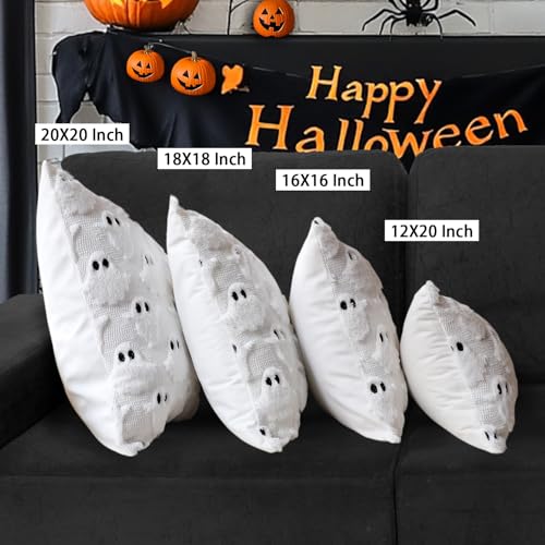 Halloween Pillow Covers 20x20 Set of 2 White Ghost Farmhouse Home Decor (White / 20" x 20" (Pack of 2))