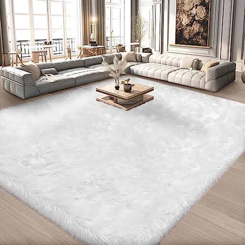 White Faux Fur Sheepskin Rug 8 x 10 Feet (8' x 10' (Rectangular) / White)