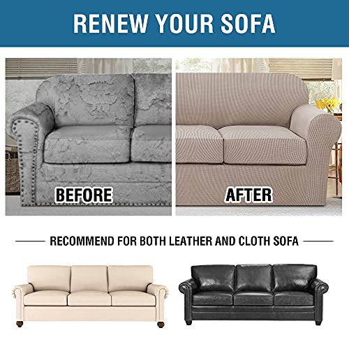 4 Piece Stretch Sofa Covers for 3 Cushion Couch Covers Furniture Slipcovers (X-Large / Sand)
