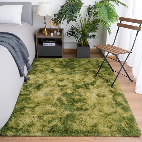 Fluffy Rug for Bedroom Living Room (5' x 7' / Green)