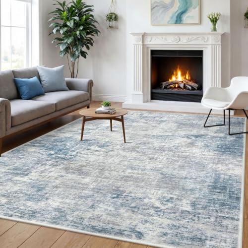 Abstract Area Rugs 6x9 Ft Washable Rugs for Living Room (Light Blue/Grey/White / 6' x 9' (Rectangular))