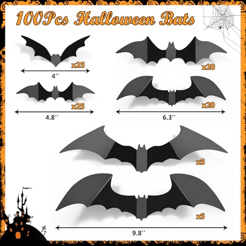 100Pcs Bats Halloween Decorations (Black)