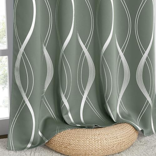 Greyish Green Curtain Panels for Vintage Bedroom (1 - Greyish Green / 52"W x 84"L (Pack of 2))