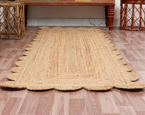 Hand Woven Natural Jute Scalloped Rug (Beige / 3' x 5' (Scalloped))