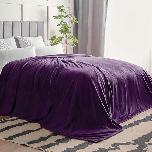 Fleece Blanket Soft Plush Oversized Bed Blanket Purple 120"x120" (Purple / Oversized King(120"x120"))