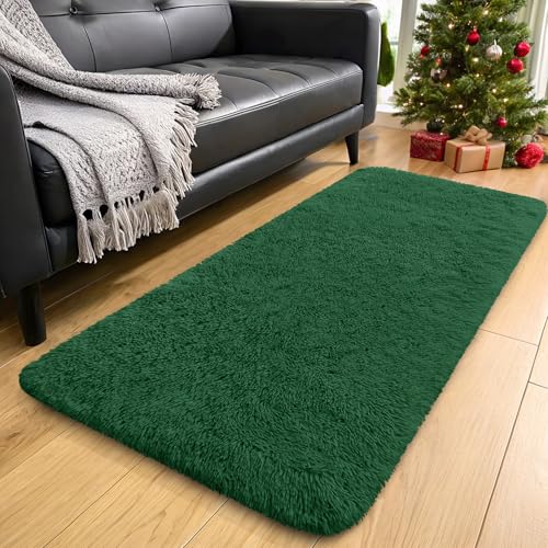 2x4 Machine Washable Runner Rugs for Hallway (2x4 Ft / Dark Green)