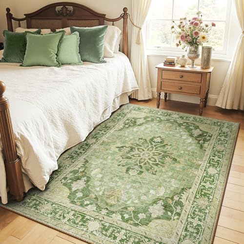 Washable Area Rug (Green/Yellow / 5' x 7' (Rectangular))