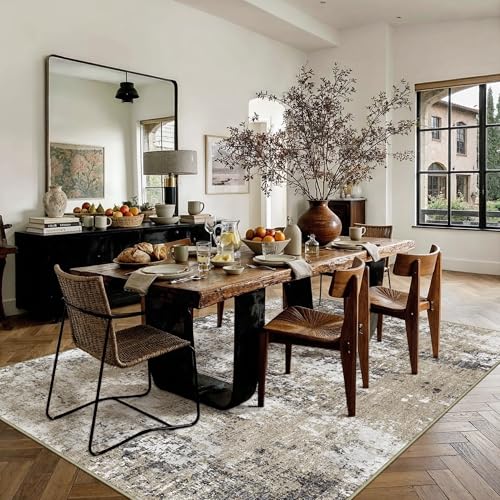 Brown Area Rug 5x7 Modern Abstract (Abstract Brown / 5' x 7' (Rectangular))