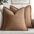 Linen Fringe Decorative Fall Euro Throw Pillow Covers Brown 24x24 (24" x 24" (Pack of 2) / Brown)
