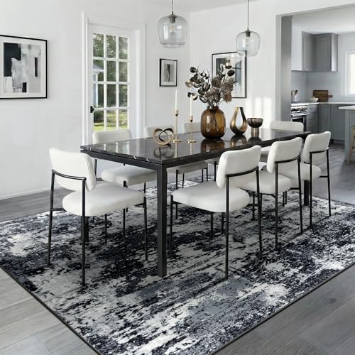Washable 9'x12' Abstract Area Rug for Living Room Black White (Black/Navy Blue/Gray / 9' x 12' (Rectangular))