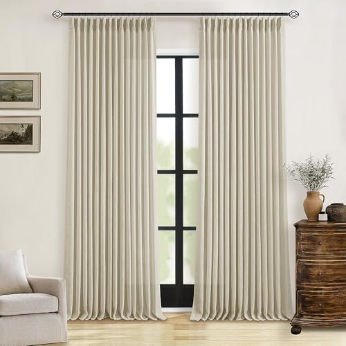 Beige Pinch Pleated 100 Inch Flax Linen Curtains 2 Panels (Linen / 40"W x 100"L (Pack of 2))