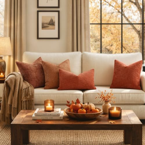 Fall Decorative Orange Couch Throw Pillow Covers 18x18 Inch 2 Pack (18" x 18" (Pack of 2) / Orange)