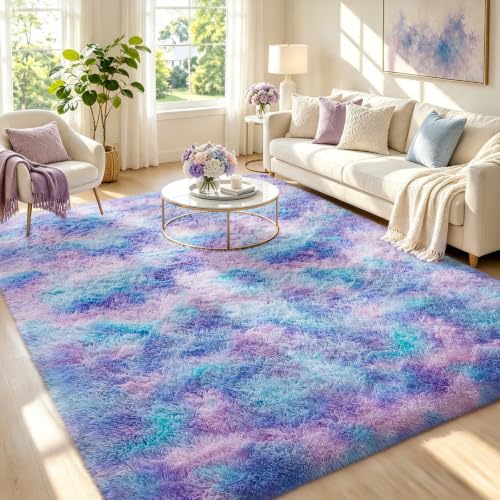 Rainbow Purple Mermaid Rugs for Living Room 6x9 (Rainbow Purple / 6' x 9' (Rectangular))