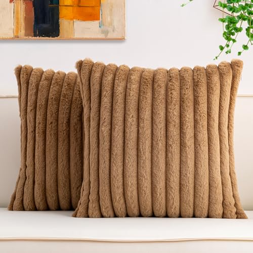 Pack of 2 Faux Fur Christmas Throw Pillow Covers 24x24 Inch (Coffee / 24" x 24" (Pack of 2))