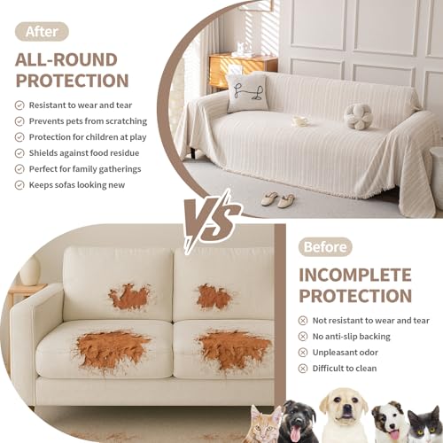 Couch Cover for Sofa (Fishbone Beige / 71*118 inch)