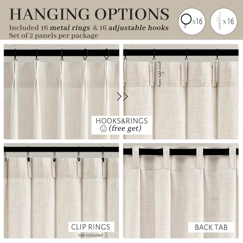 Pinch Pleat Cream Beige 72 Inch Curtains for Bedroom (Birch / 40"W x 72"L( Pack of 2))