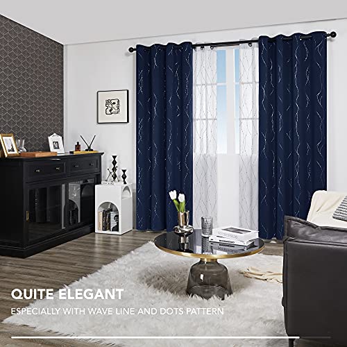 Living Room Curtains 108 Inch Long (Navy Blue/Wave Dots / 52"W x 108"L (Pack of 2))