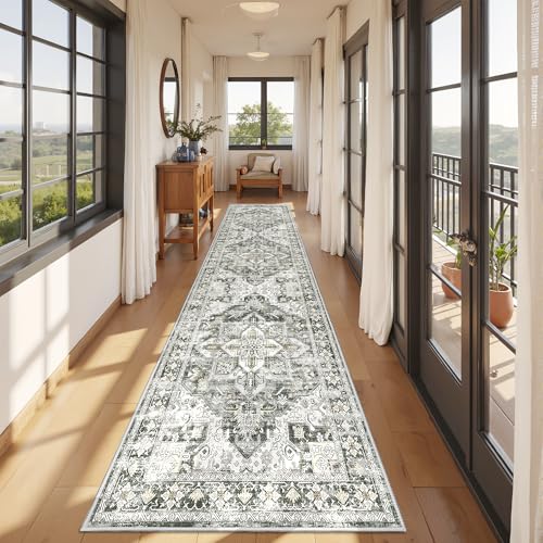 Kitchen Runner Rug Non Slip Washable Rugs 2.5x10 (Grey/Beige / 2'6" x 10' (Runner))