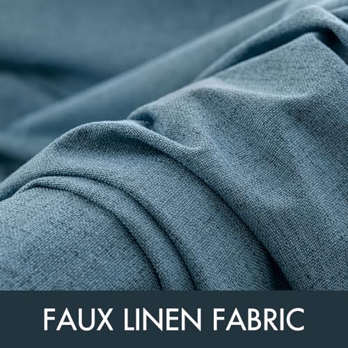 100% Blackout Linen Curtains for Bedroom 52x63 Inches Dusty Blue (Dusty Blue / 52"W x 63"L (Pack of 2))