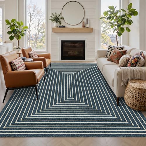 Washable 5x7 Area Rugs for Living Room Modern Abstract Rug (Prussian Blue / 5' x 7' (Rectangular))