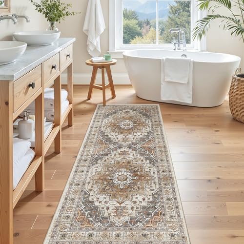 Washable Runner Rug 2x6 Runners for Hallways Non Slip (Turmeric/Grey / 2' x 6' (Runner))